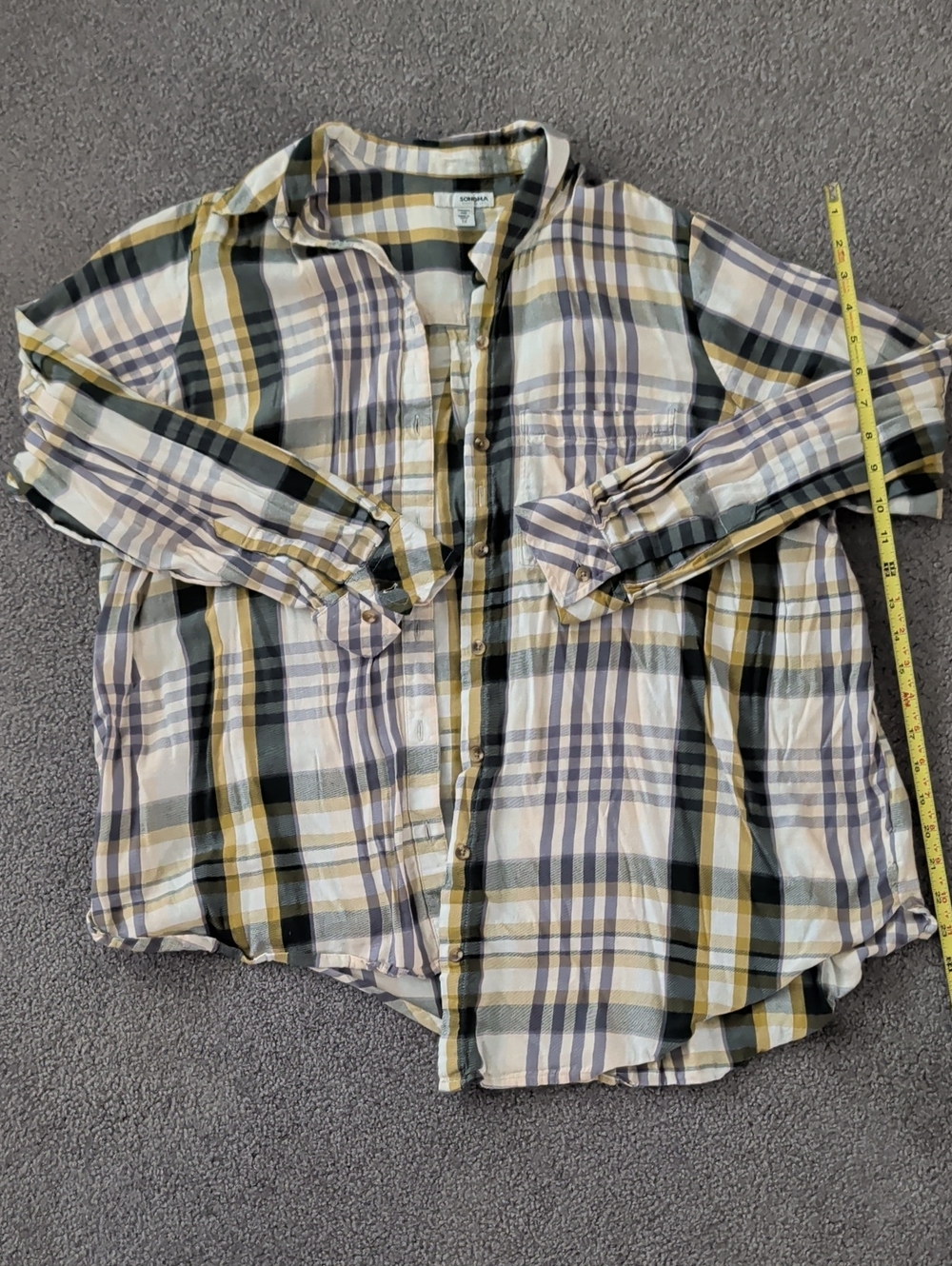 Sonoma Plaid Button-Down Shirt in Cream, Black & Mustard